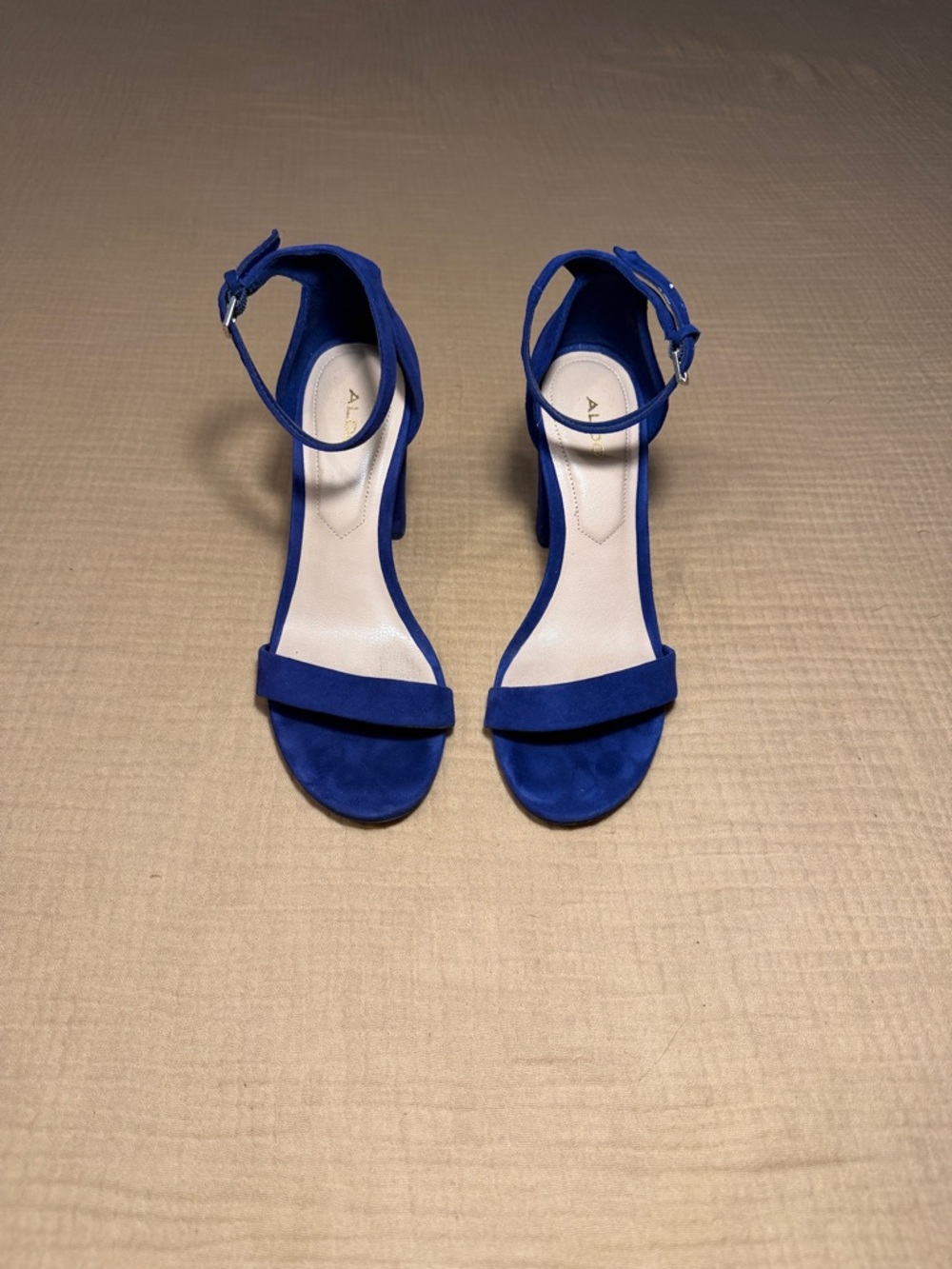 Aldo Cobalt Blue Suede Ankle-Strap Open-Toe Block Heels